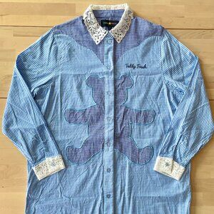 Teddy Fresh Women's Blue Button-Up Gingham Shirt Dress size S/M NWOT NEW